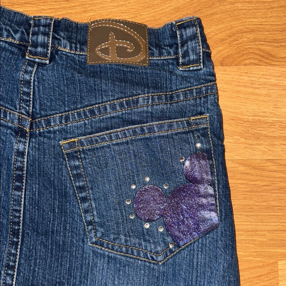 💫Disney 💜Mickey Mouse Rhinestone Denim Skirt SZ 2 Y2K sparkly embroidered